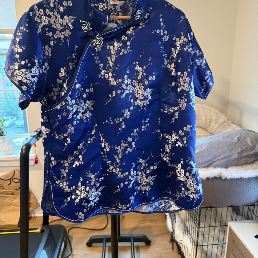 Blue Floral Satin Top